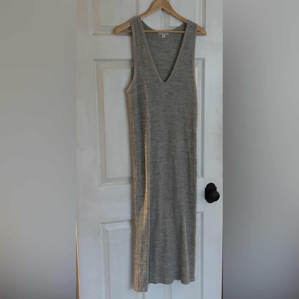 James Perse Ribbed V-Neck Ribbed Tank Dress in Heather Gray